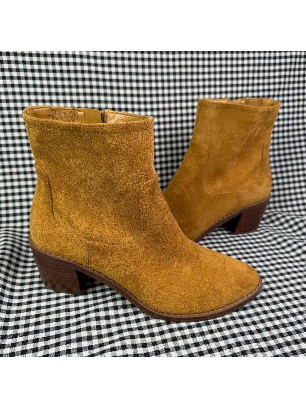 J.Crew Faux Suede Ankle Boots Brown Women’s Size 8 Block Heel Western Booties